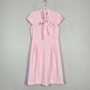 J Crew Blythe 365 Crepe Bow Neck Dress Wms 10 Pastel Pink Cap Sleeve Knee Length